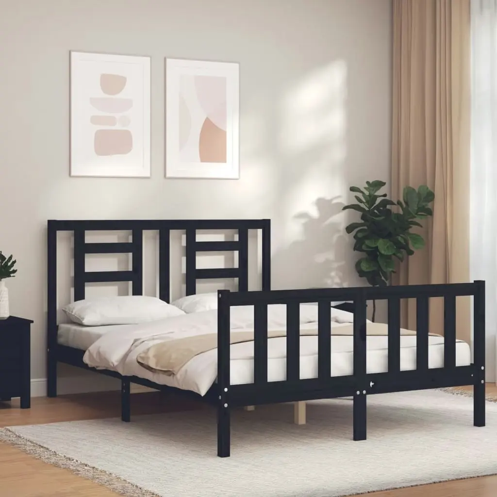 Bed Frame without Mattress Black 135x190 cm Solid Wood Pine 3192860