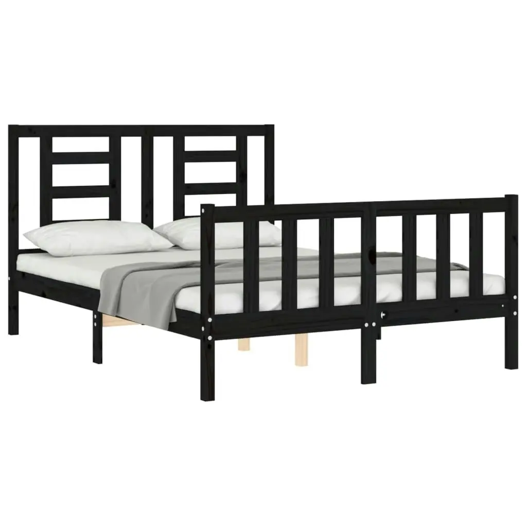 Bed Frame without Mattress Black 135x190 cm Solid Wood Pine 3192860