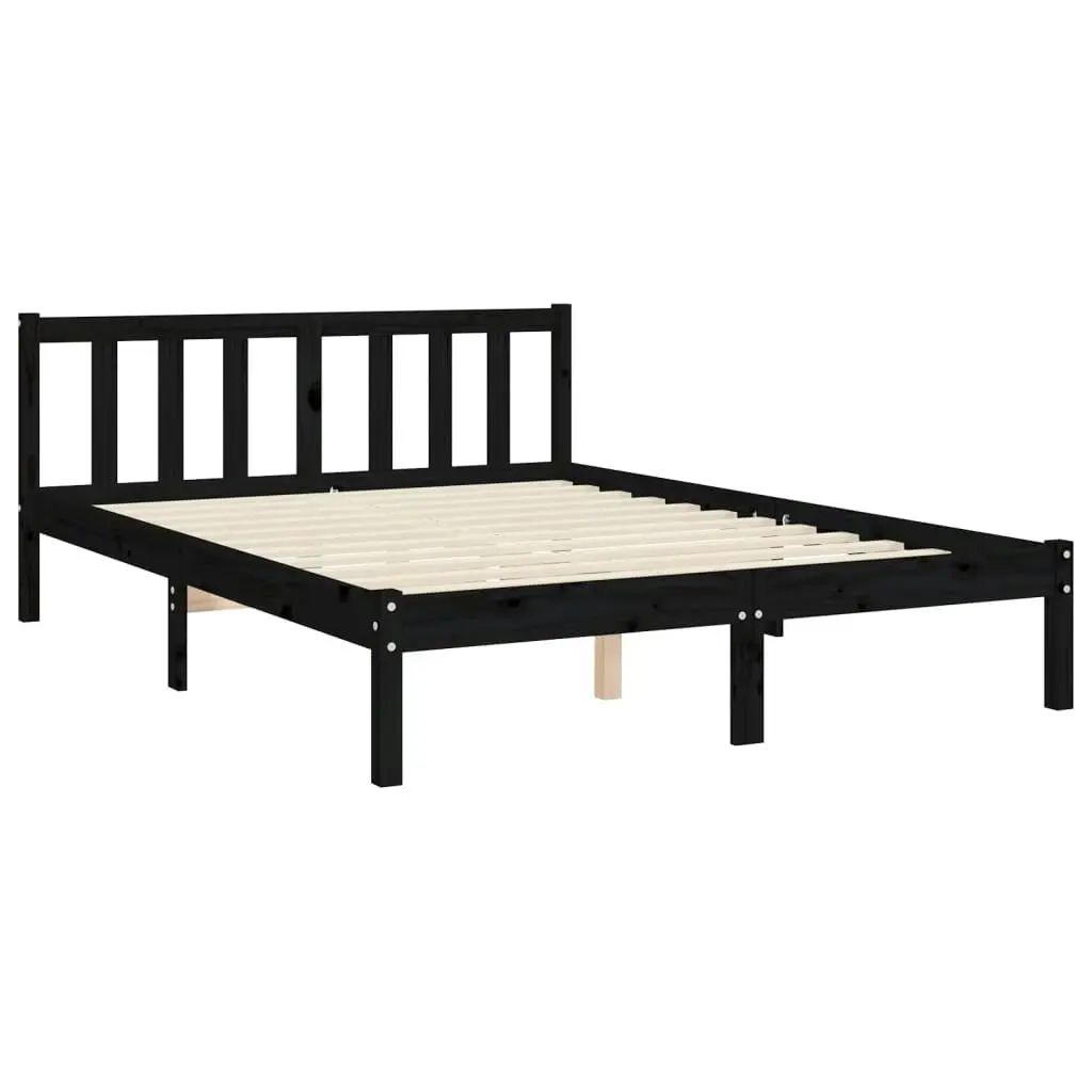 Bed Frame without Mattress Black 135x190 cm Solid Wood Pine 3192860