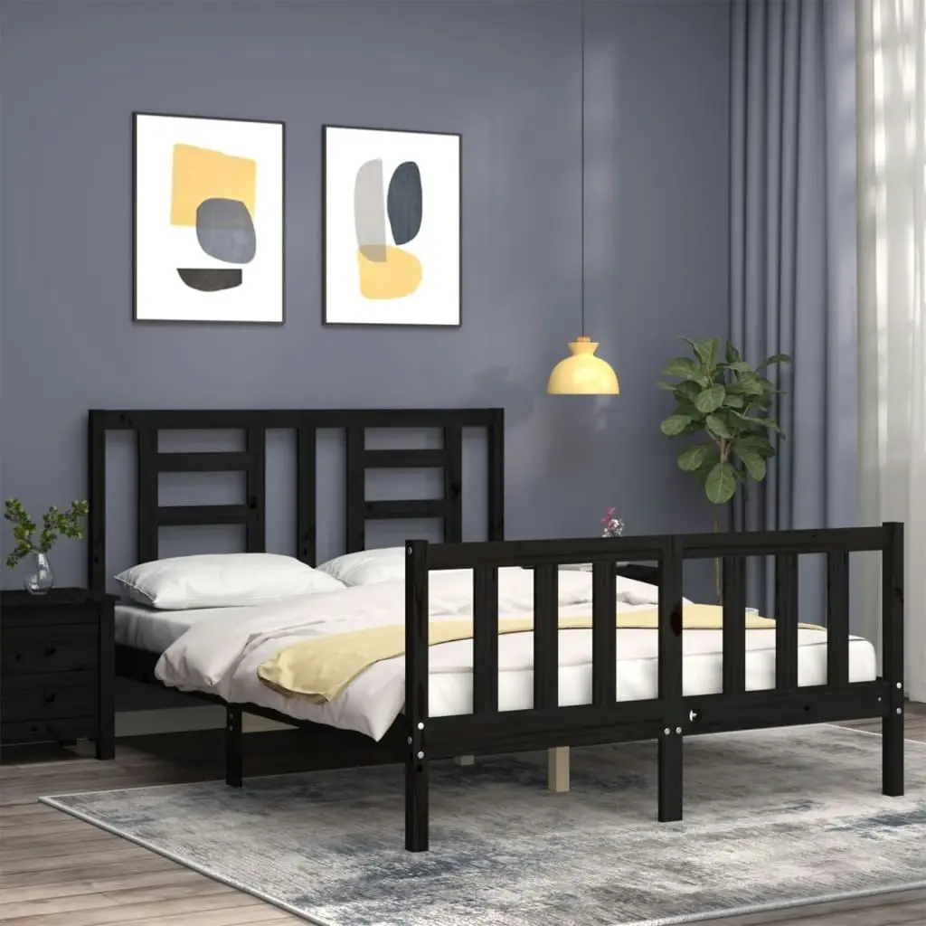 Bed Frame without Mattress Black 135x190 cm Solid Wood Pine 3192860