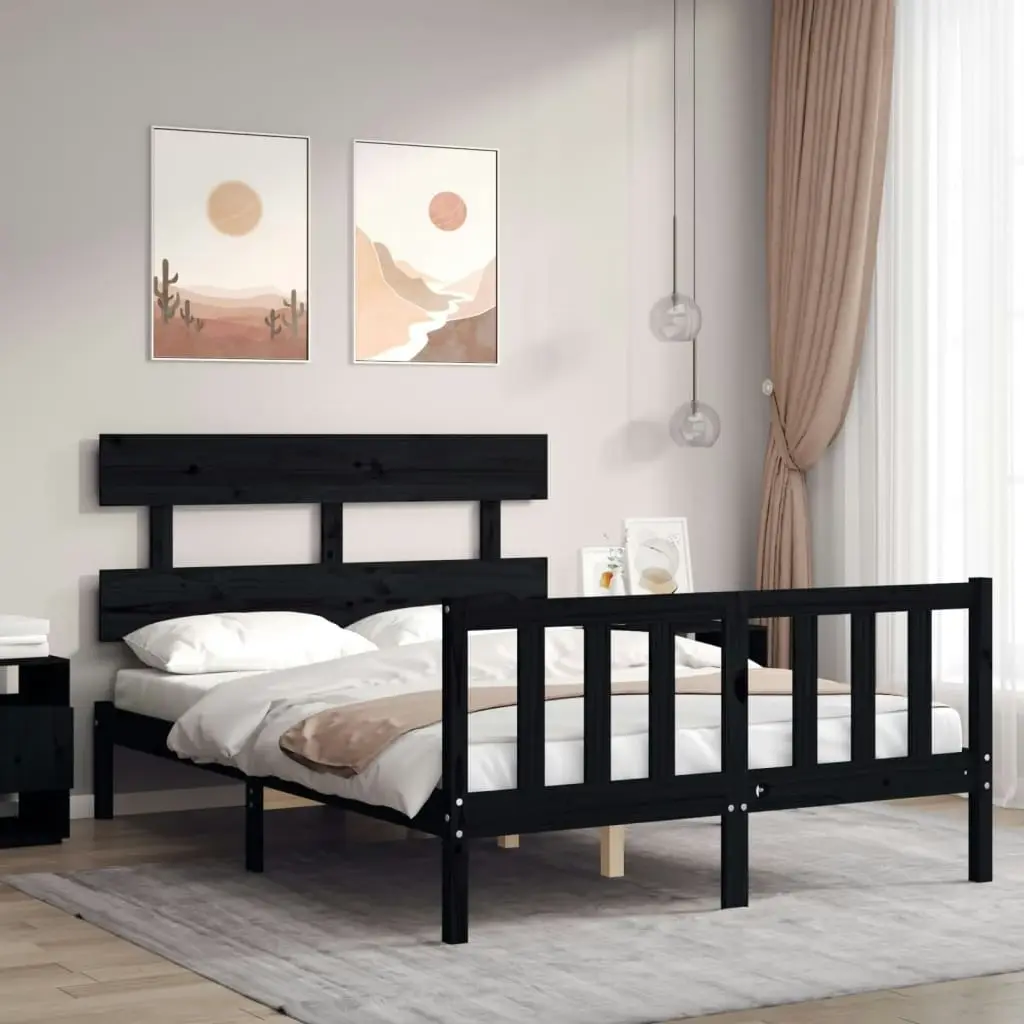 Bed Frame with Headboard Black 137x187 cm Double Solid Wood 3193250