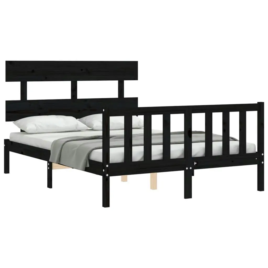 Bed Frame with Headboard Black 137x187 cm Double Solid Wood 3193250