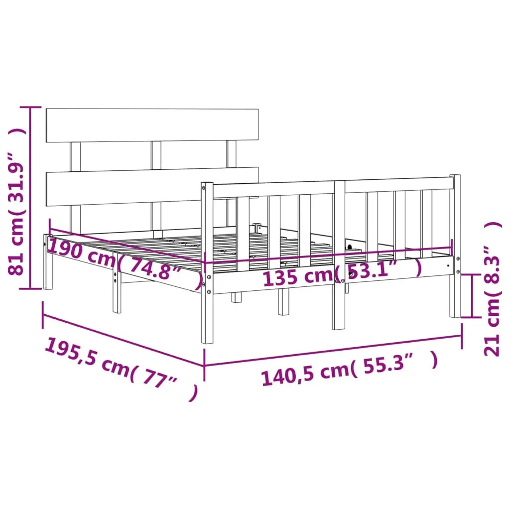 Bed Frame with Headboard Black 137x187 cm Double Solid Wood 3193250