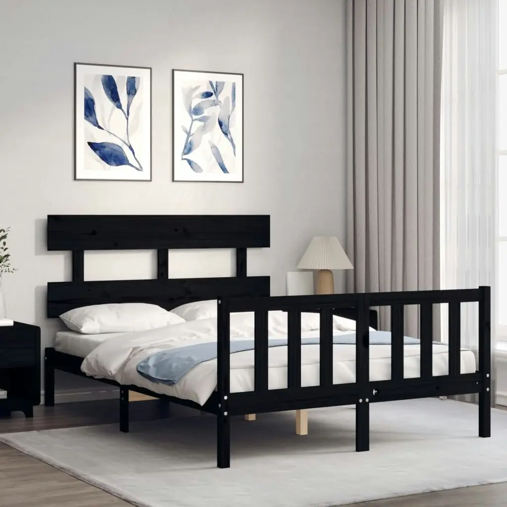 Bed Frame with Headboard Black 137x187 cm Double Solid Wood 3193250