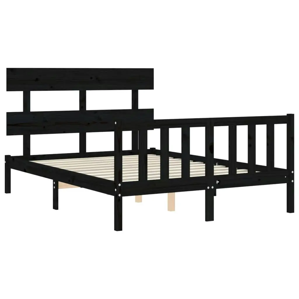 Bed Frame with Headboard Black 137x187 cm Double Solid Wood 3193250