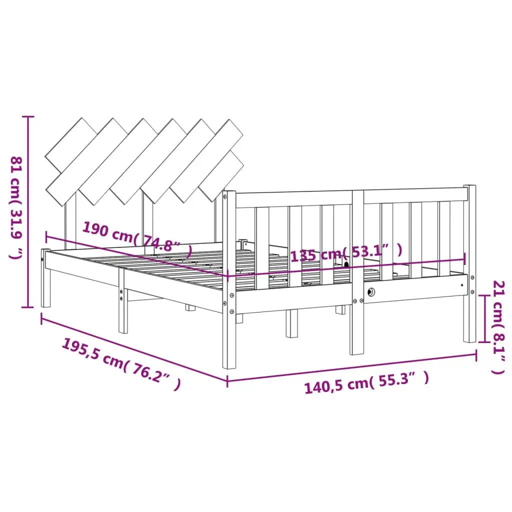 Bed Frame without Mattress Black 135x190 cm Solid Wood Pine 3193445