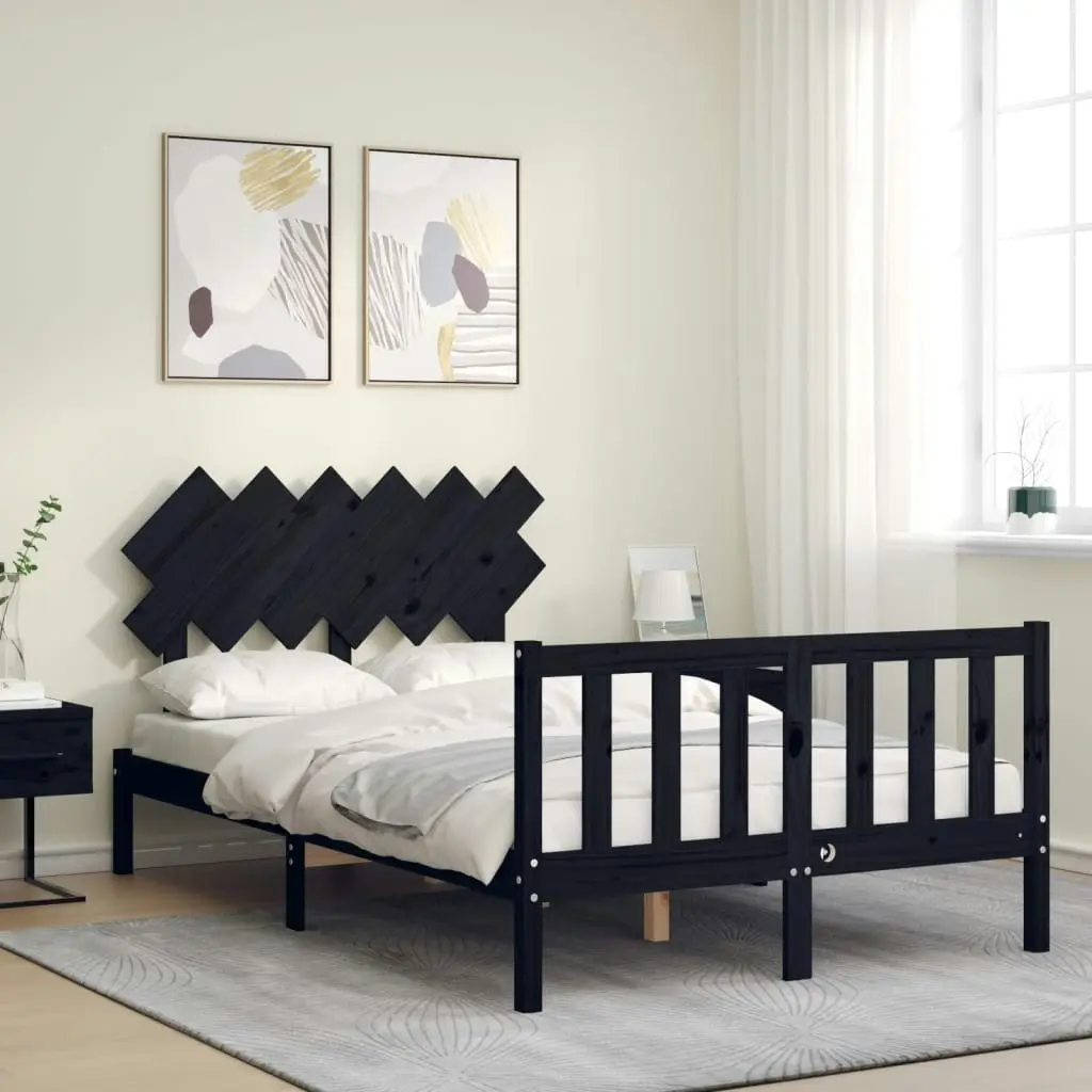 Bed Frame without Mattress Black 135x190 cm Solid Wood Pine 3193445