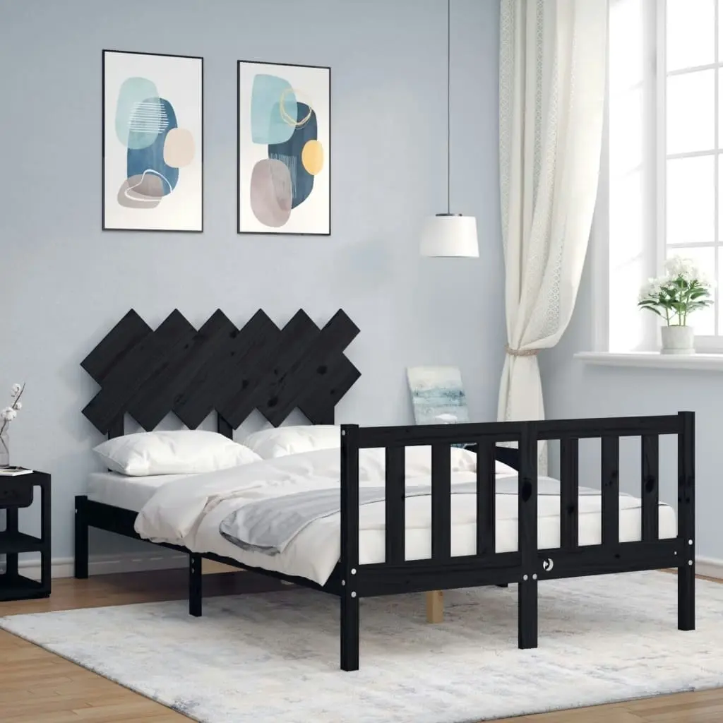 Bed Frame without Mattress Black 135x190 cm Solid Wood Pine 3193445