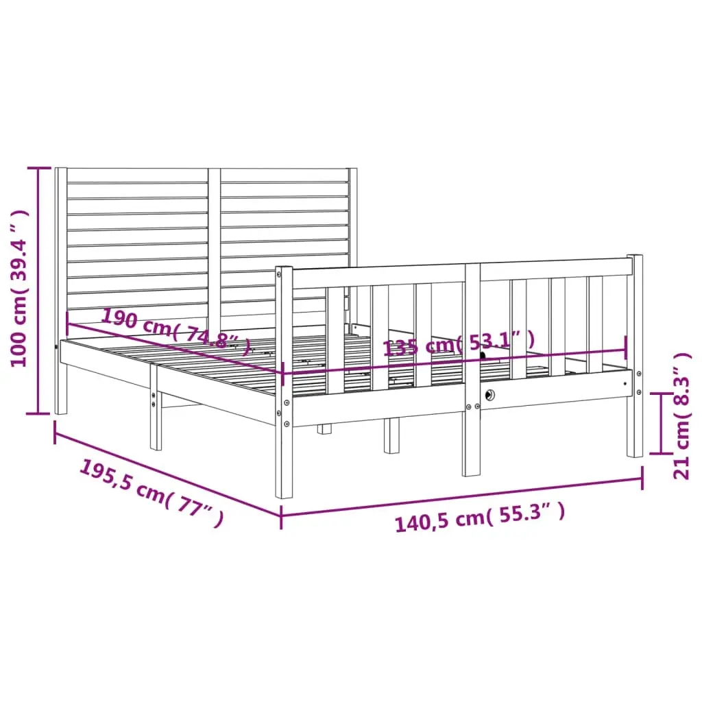 Bed Frame without Mattress Black 135x190 cm Solid Wood Pine 3193185