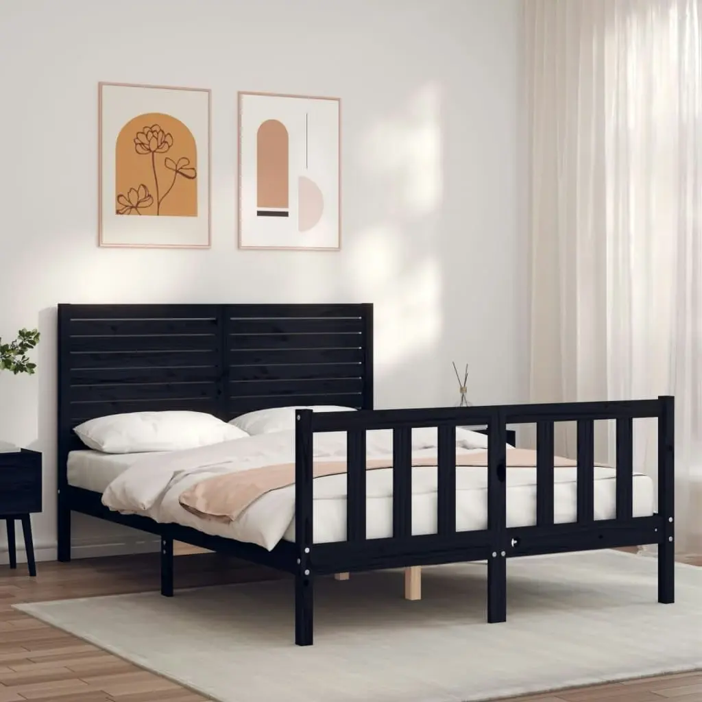 Bed Frame without Mattress Black 135x190 cm Solid Wood Pine 3193185