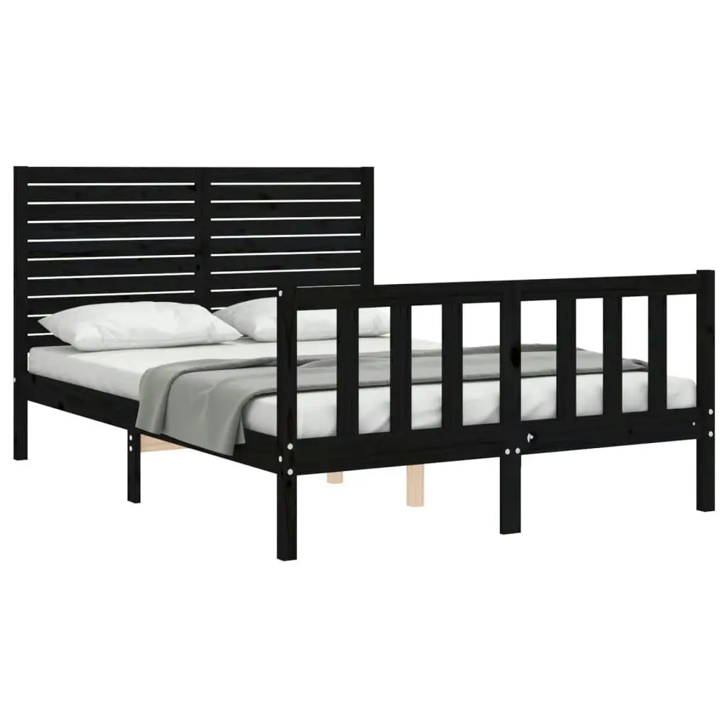 Bed Frame without Mattress Black 135x190 cm Solid Wood Pine 3193185