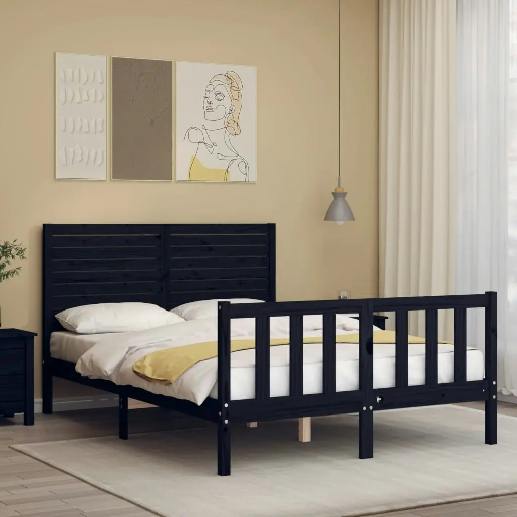 Bed Frame without Mattress Black 135x190 cm Solid Wood Pine 3193185