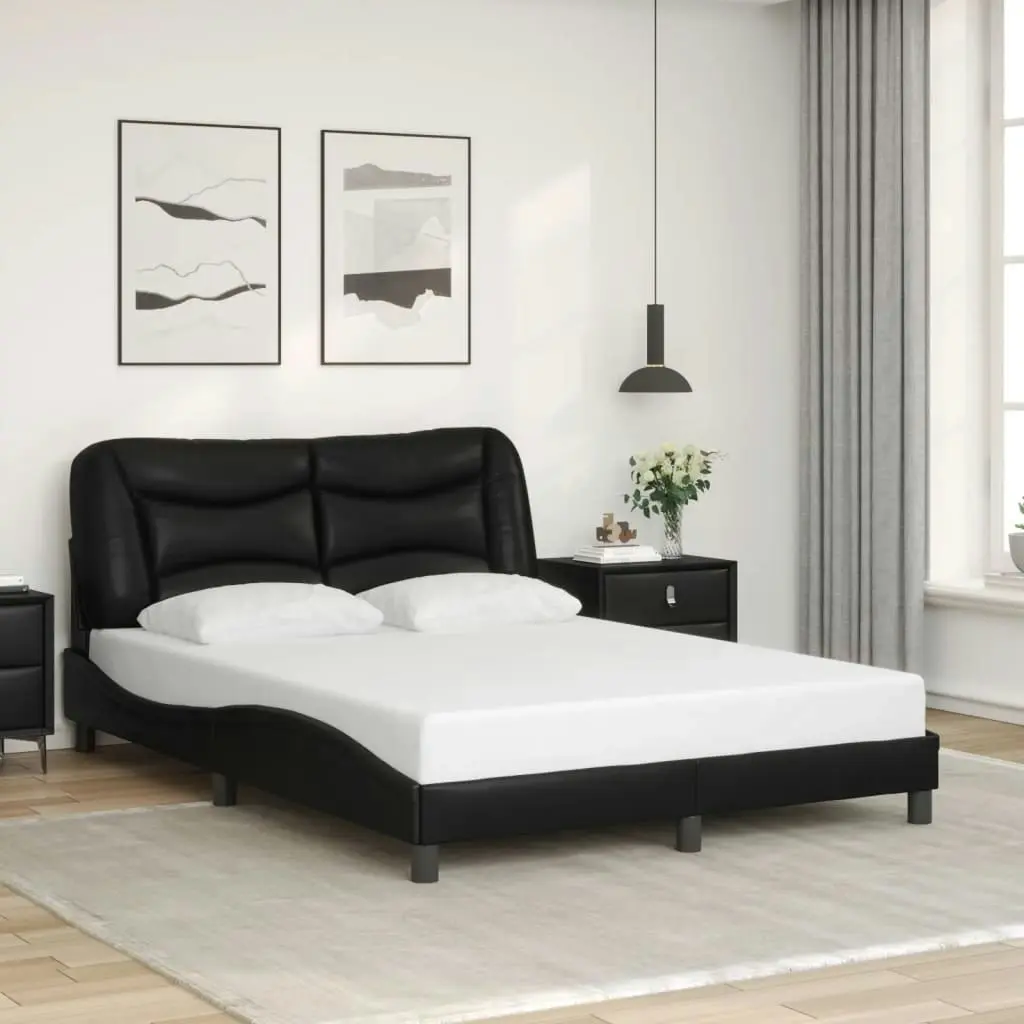 Bed Frame with Headboard Black 137x190 cm Faux Leather 3208258