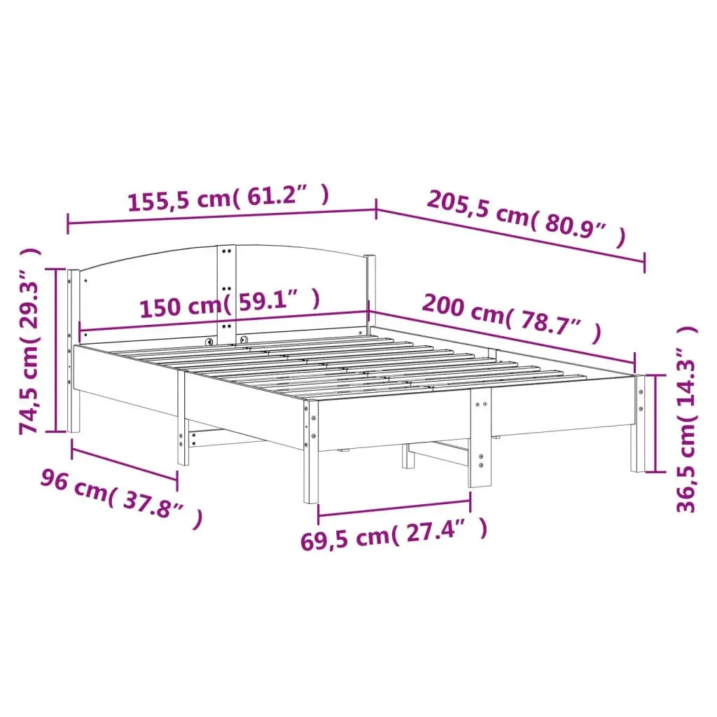 Bed Frame without Mattress 150x200 cm Solid Wood Pine 3216197