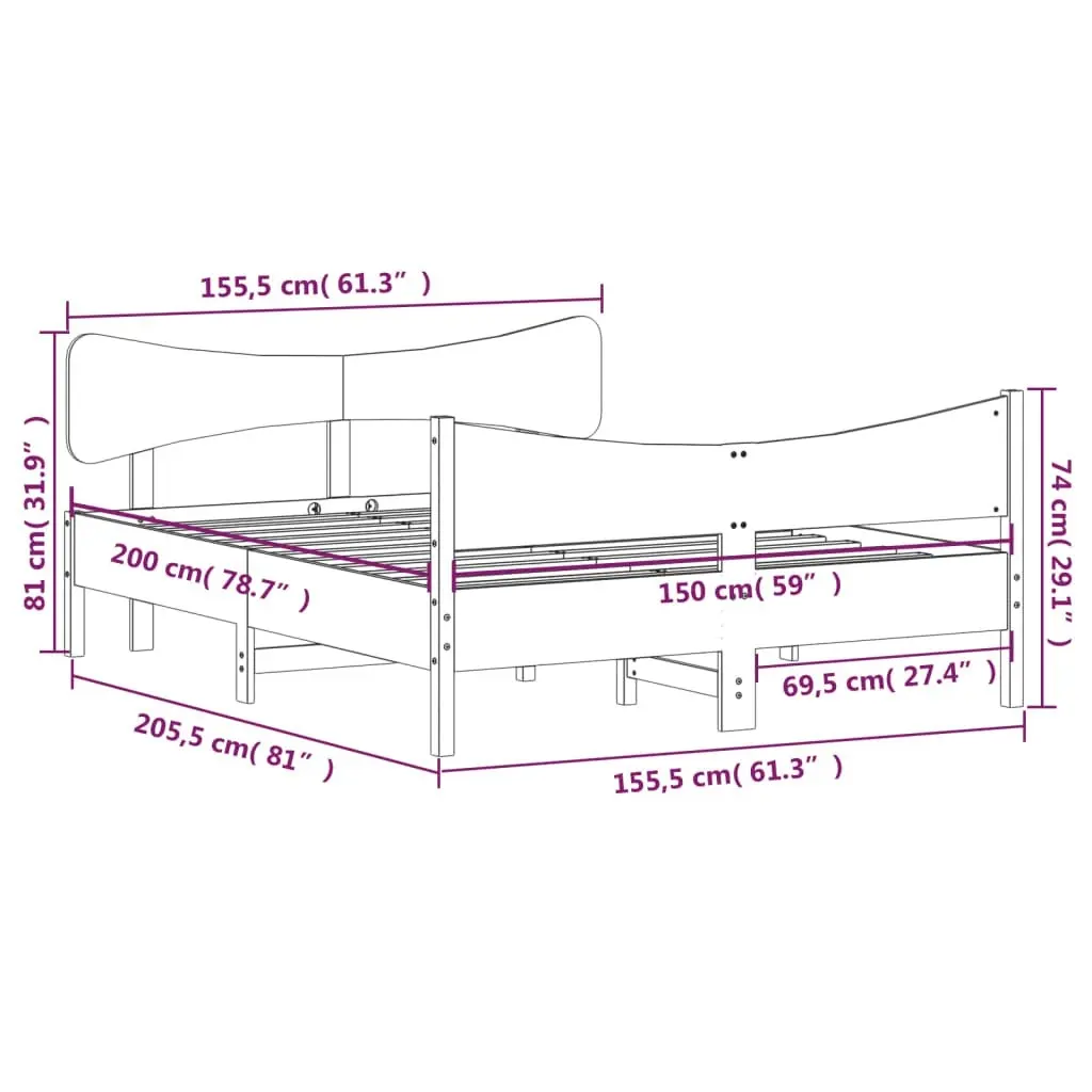 Bed Frame without Mattress 150x200 cm Solid Wood Pine 3216378