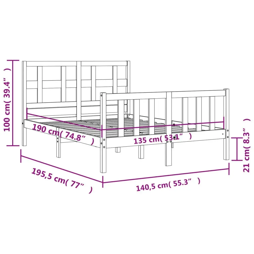 Bed Frame without Mattress 135x190 cm Solid Wood Pine 3192986