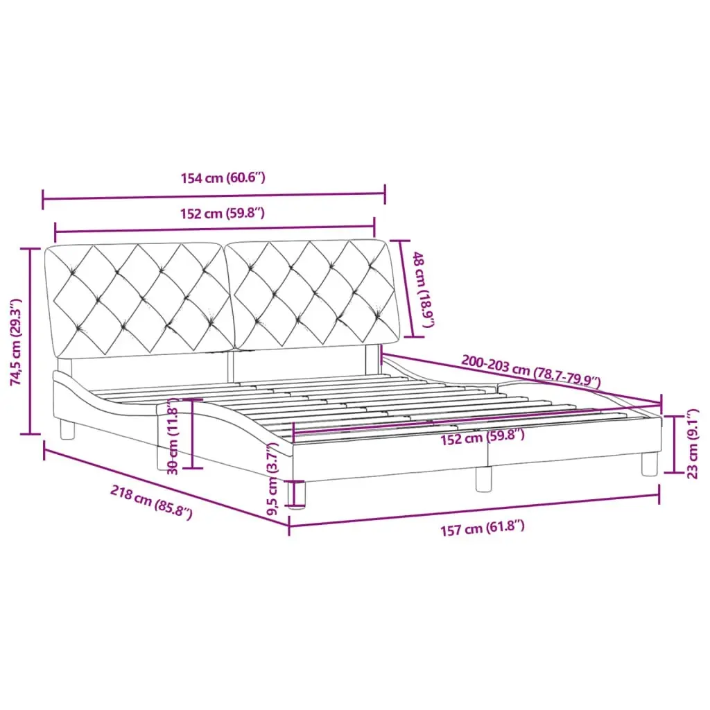 Bed Frame with Headboard Black 152x203 cm Velvet 3207955