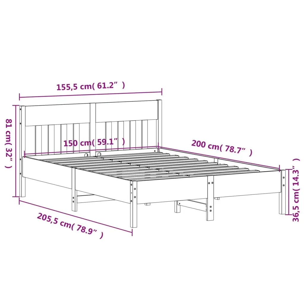 Bed Frame without Mattress 150x200 cm Solid Wood Pine 842642