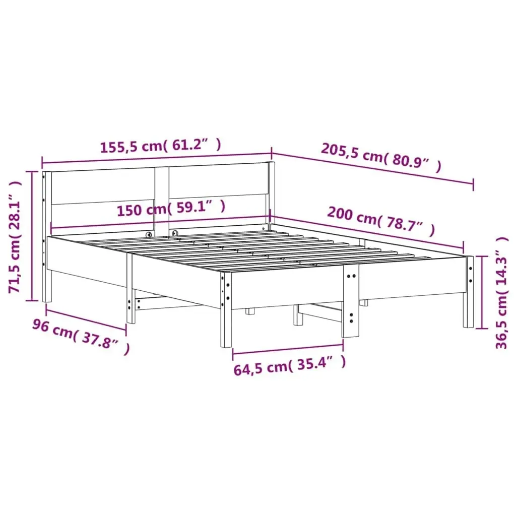 Bed Frame without Mattress 150x200 cm Solid Wood Pine 842746