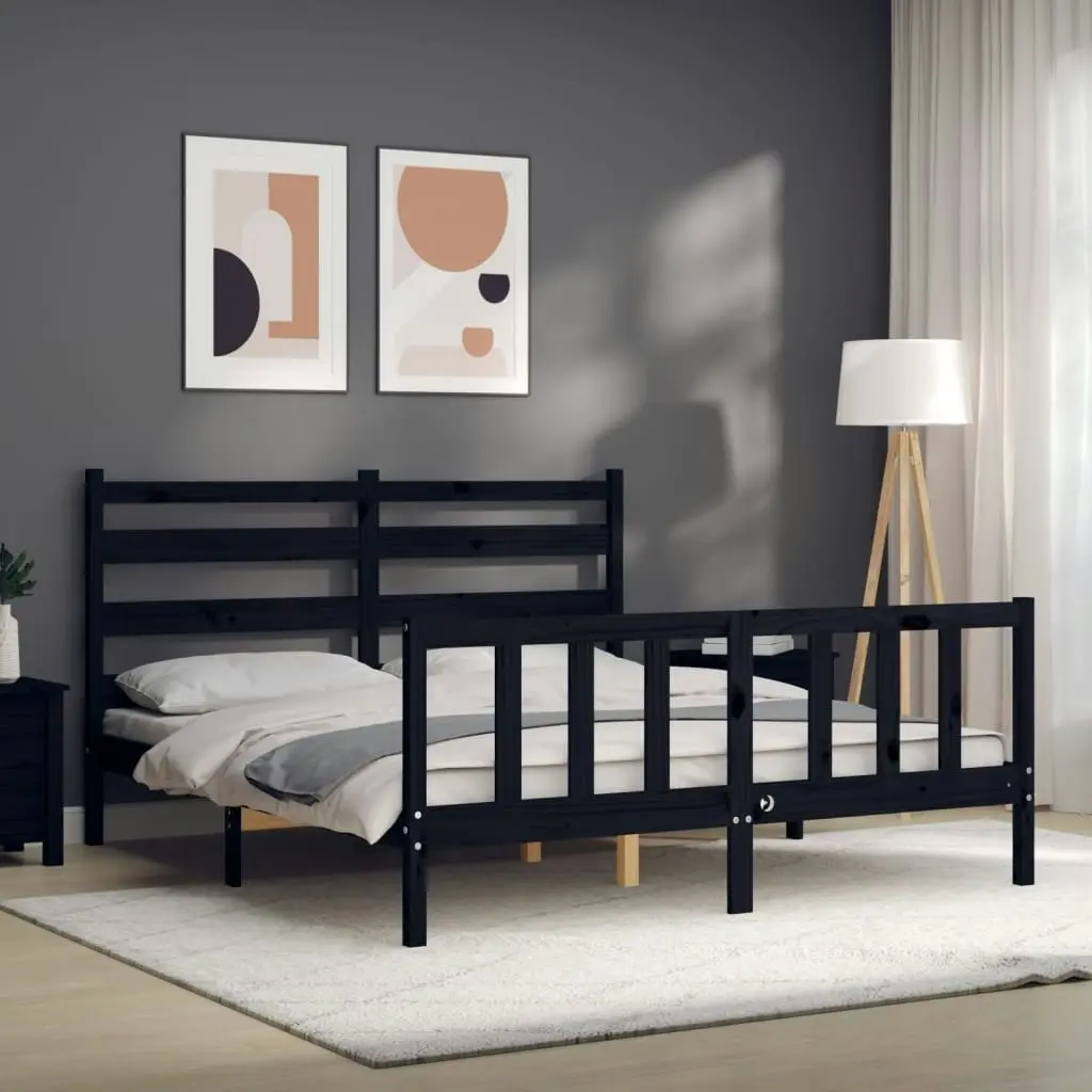 Bed Frame without Mattress Black 150x200 cm Solid Wood Pine 3192045