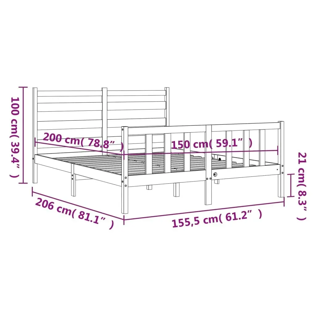 Bed Frame without Mattress Black 150x200 cm Solid Wood Pine 3192045