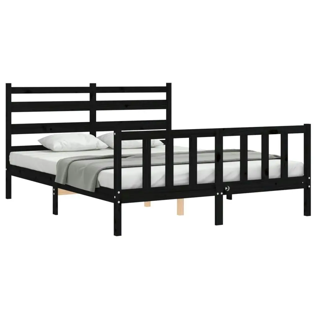 Bed Frame without Mattress Black 150x200 cm Solid Wood Pine 3192045