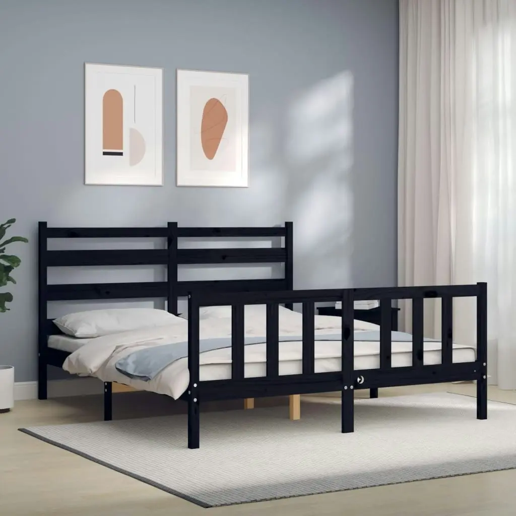 Bed Frame without Mattress Black 150x200 cm Solid Wood Pine 3192045