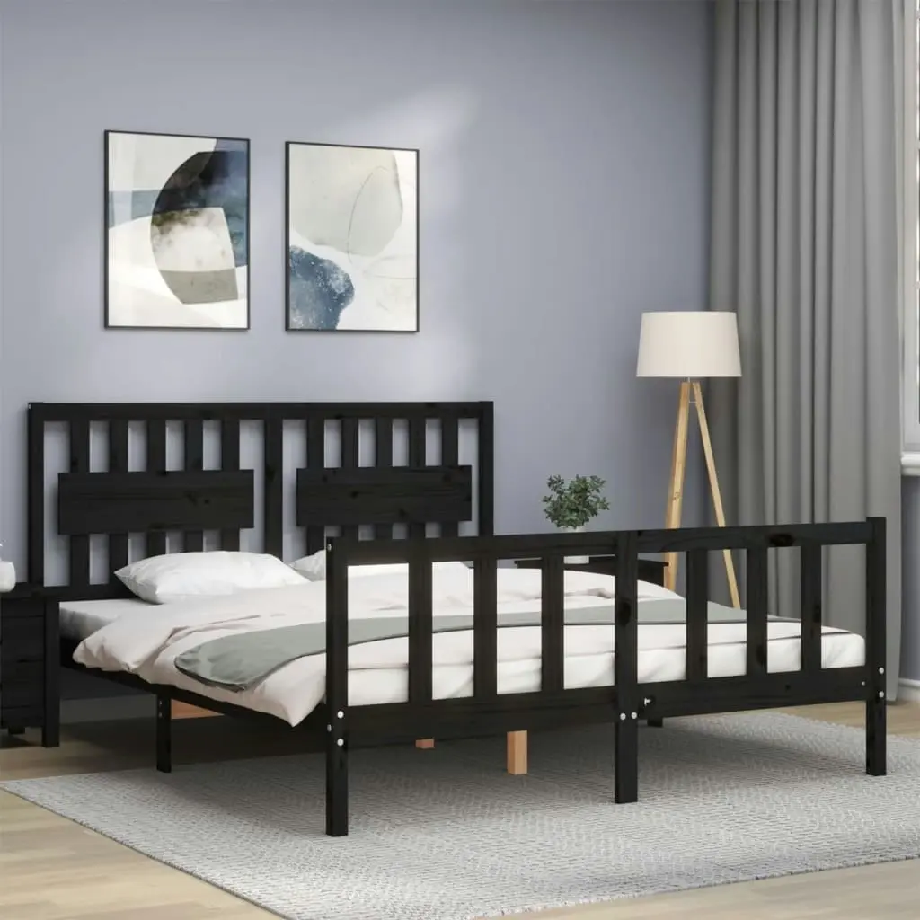 Bed Frame without Mattress Black 150x200 cm Solid Wood Pine 3192435