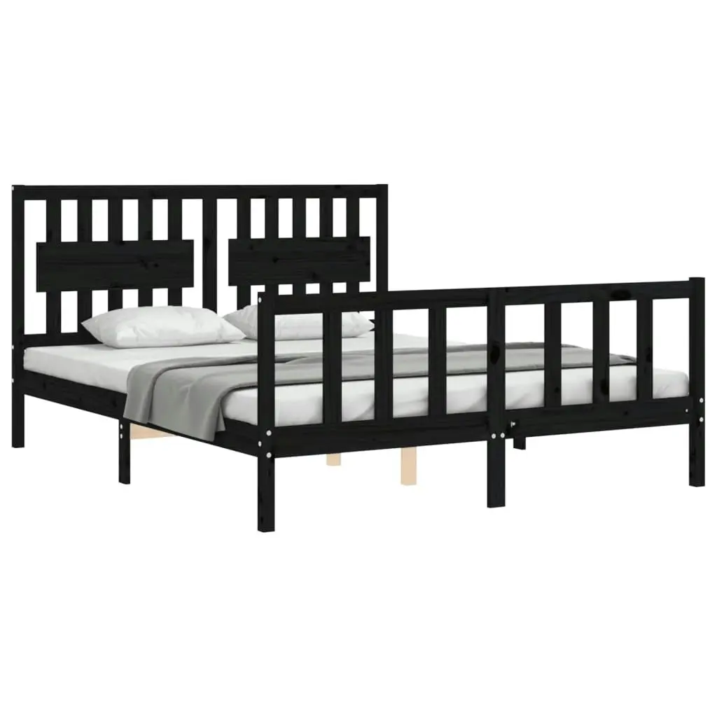 Bed Frame without Mattress Black 150x200 cm Solid Wood Pine 3192435