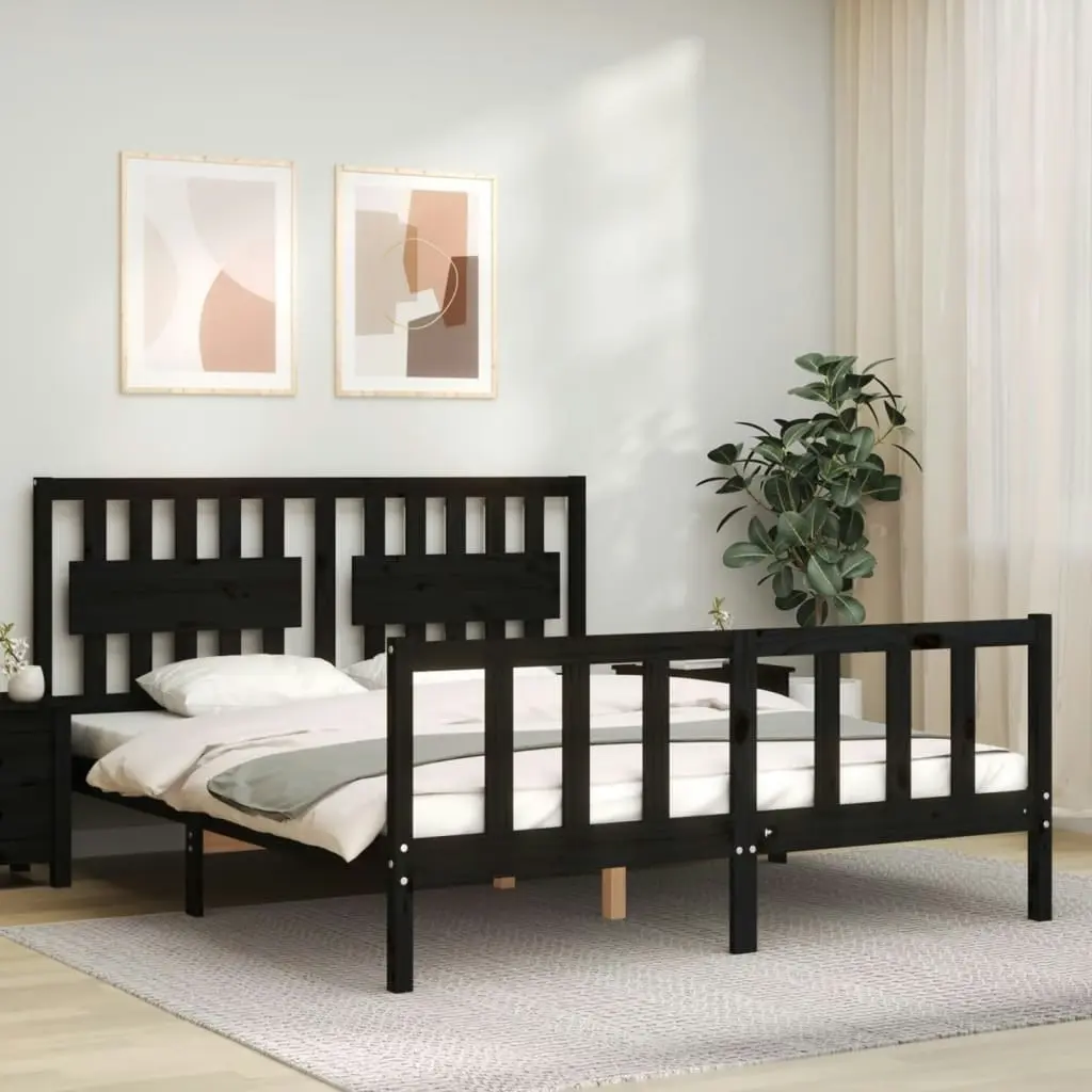 Bed Frame without Mattress Black 150x200 cm Solid Wood Pine 3192435