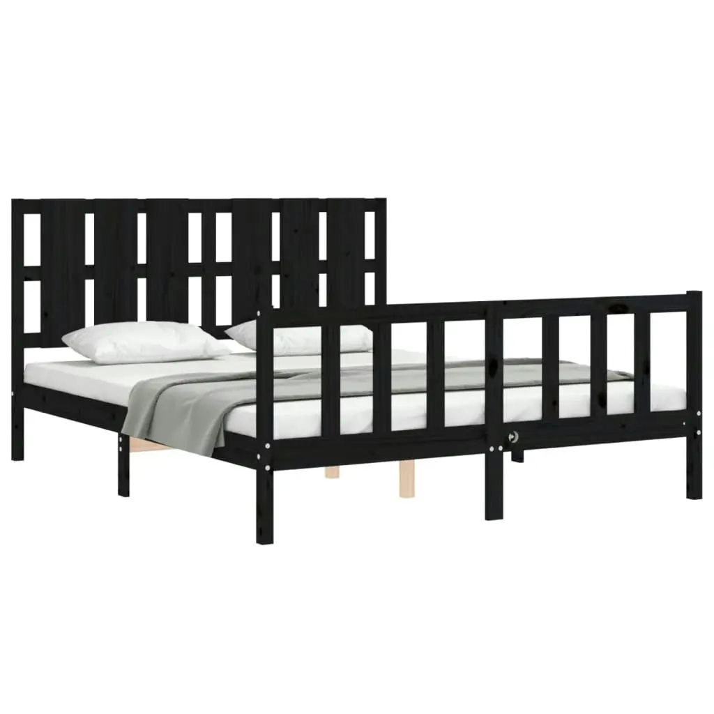 Bed Frame without Mattress Black 150x200 cm Solid Wood Pine 3192240