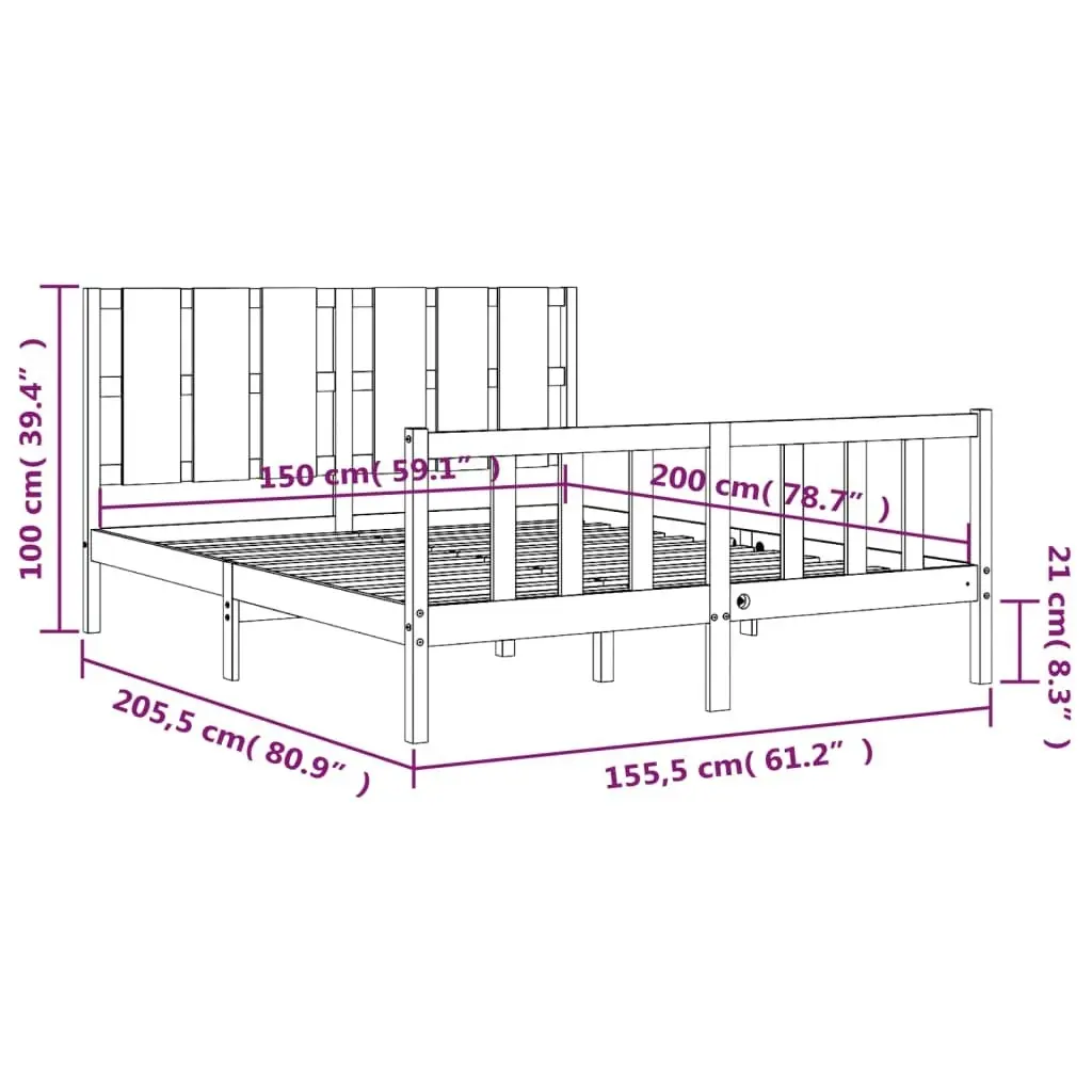 Bed Frame without Mattress Black 150x200 cm Solid Wood Pine 3192240