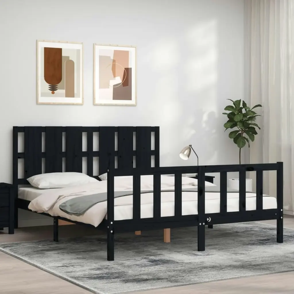 Bed Frame without Mattress Black 150x200 cm Solid Wood Pine 3192240