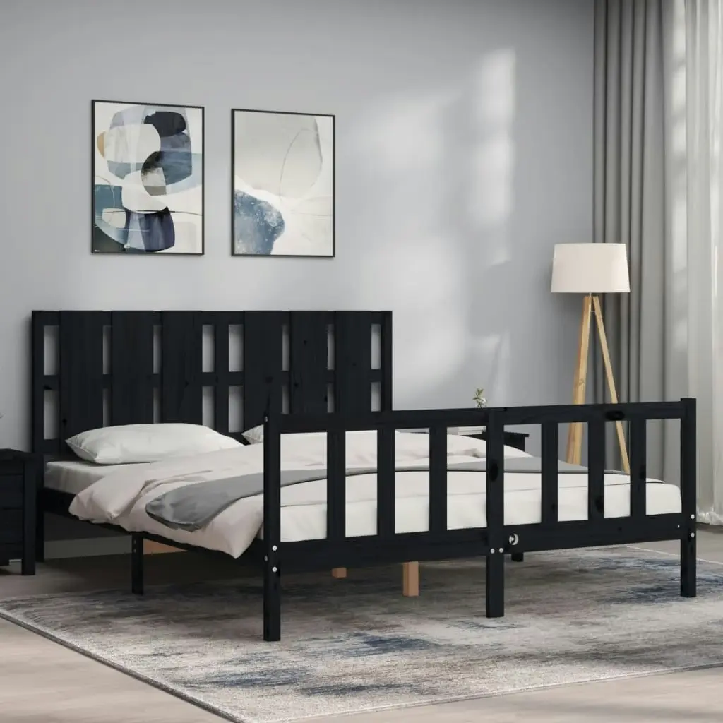 Bed Frame without Mattress Black 150x200 cm Solid Wood Pine 3192240