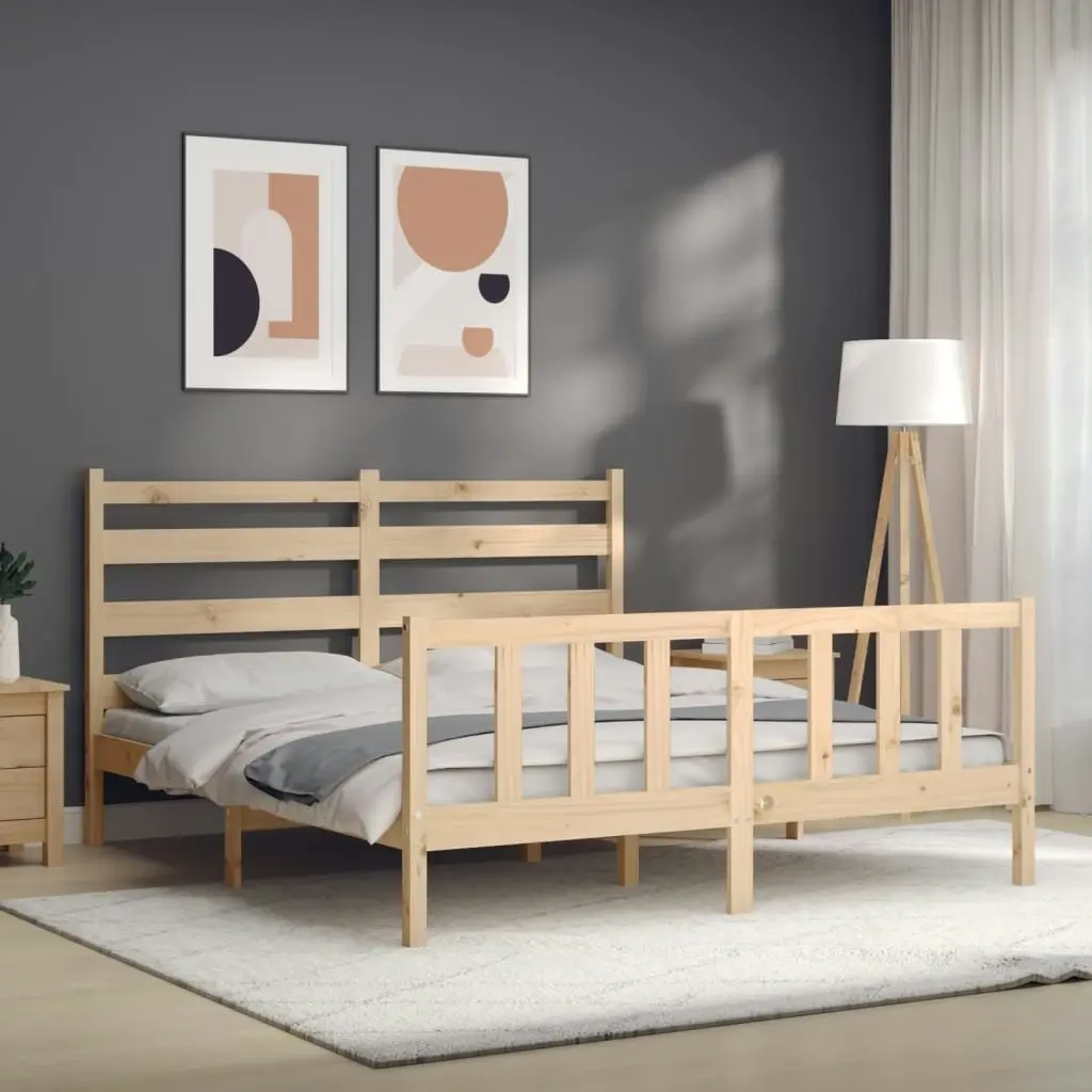 Bed Frame with Headboard 153x203 cm Queen Solid Wood 3192041