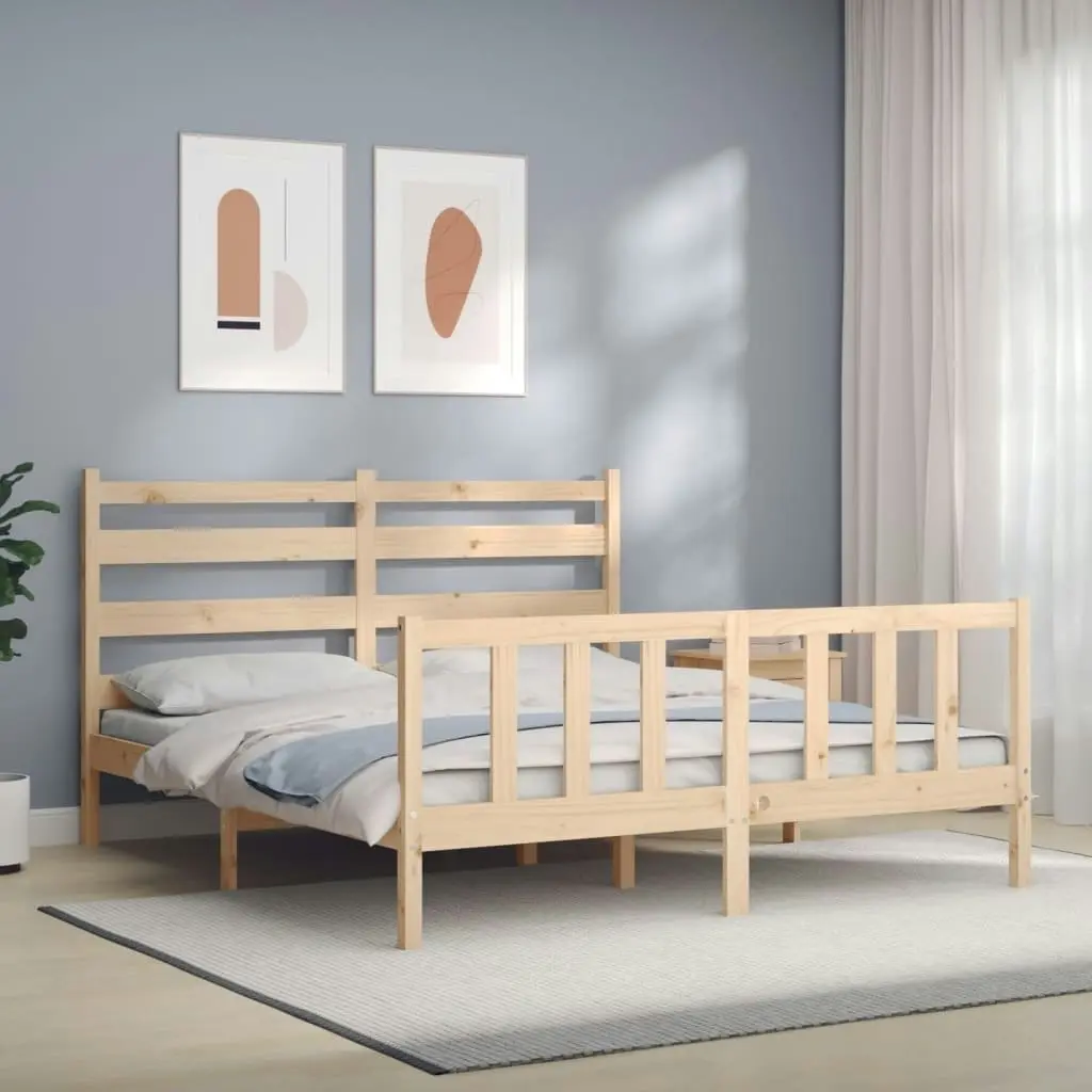 Bed Frame with Headboard 153x203 cm Queen Solid Wood 3192041