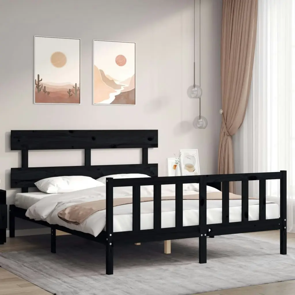 Bed Frame without Mattress Black 150x200 cm Solid Wood Pine 3193280