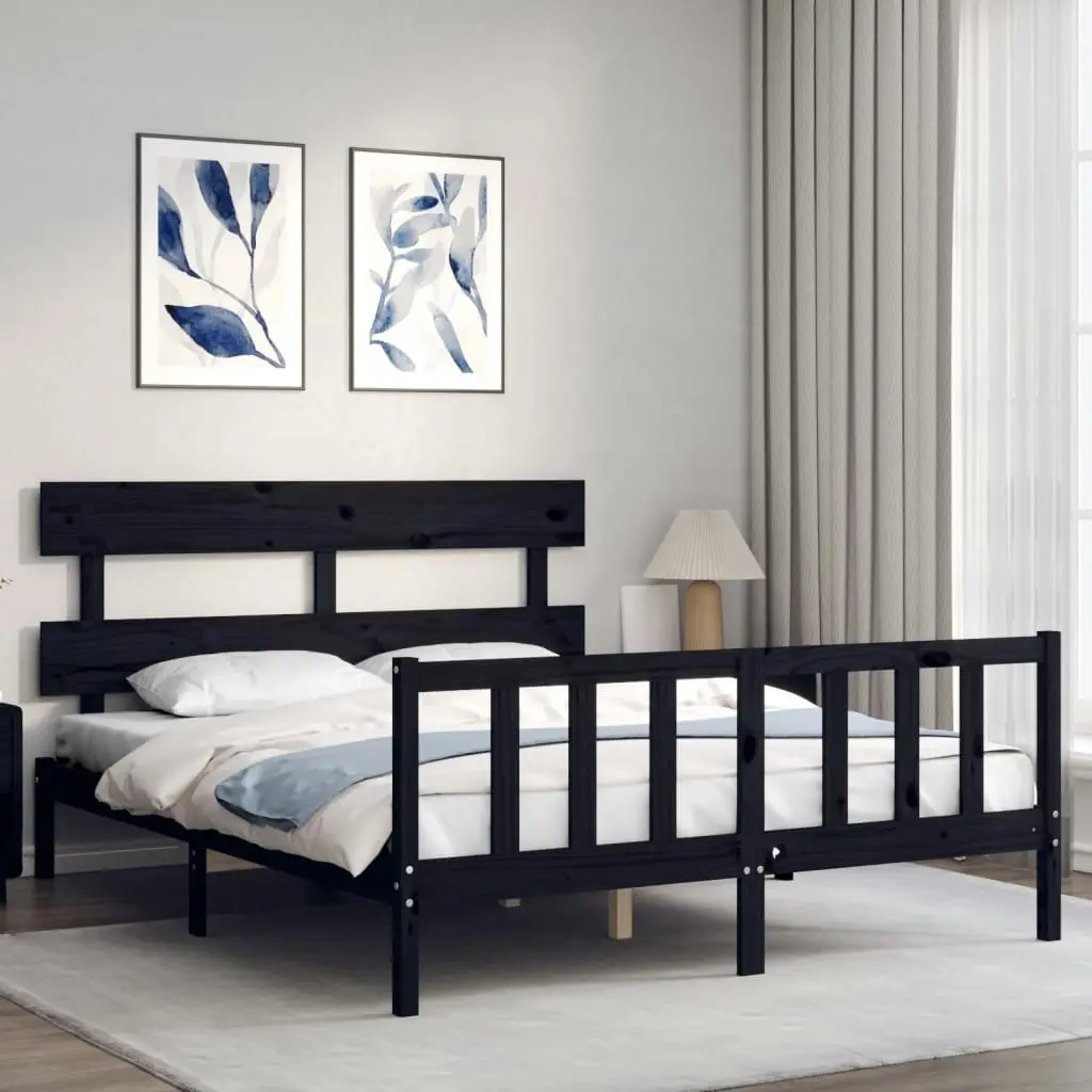 Bed Frame without Mattress Black 150x200 cm Solid Wood Pine 3193280