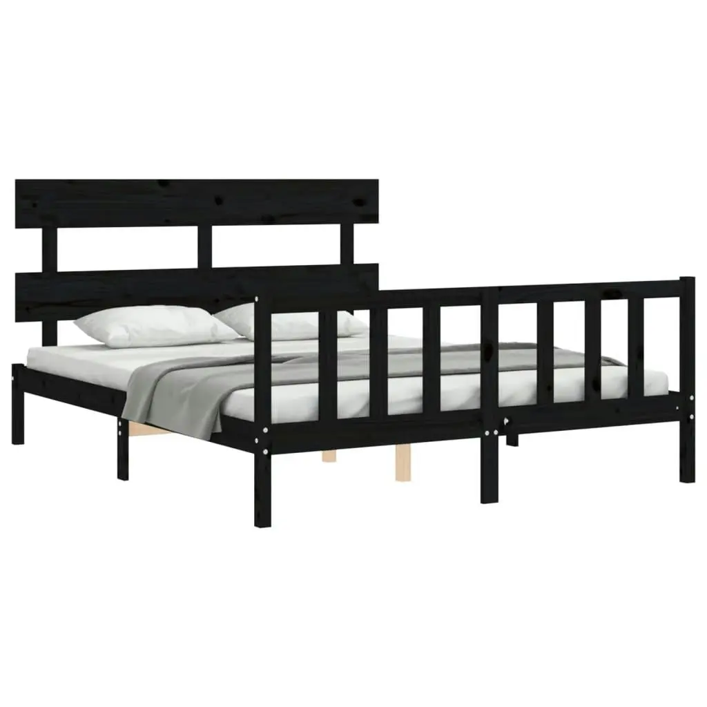 Bed Frame without Mattress Black 150x200 cm Solid Wood Pine 3193280