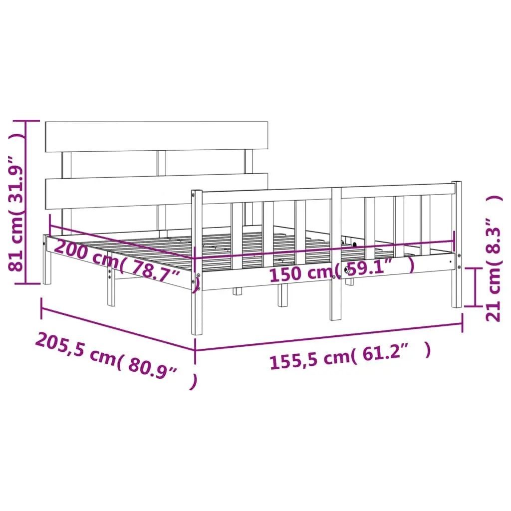 Bed Frame without Mattress Black 150x200 cm Solid Wood Pine 3193280