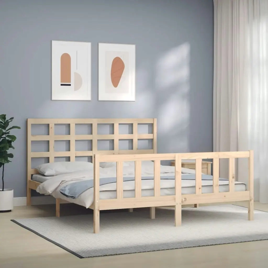 Bed Frame with Headboard 153x203 cm Queen Solid Wood 3192106