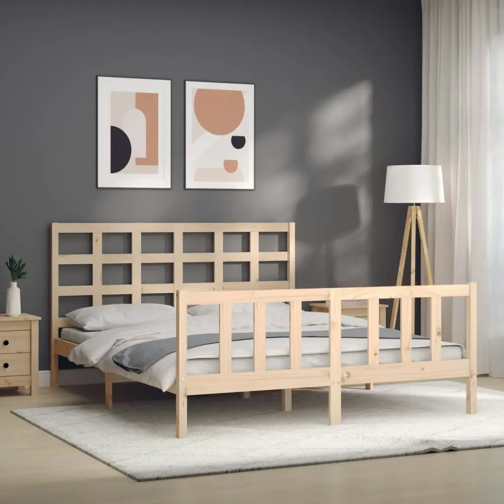 Bed Frame with Headboard 153x203 cm Queen Solid Wood 3192106