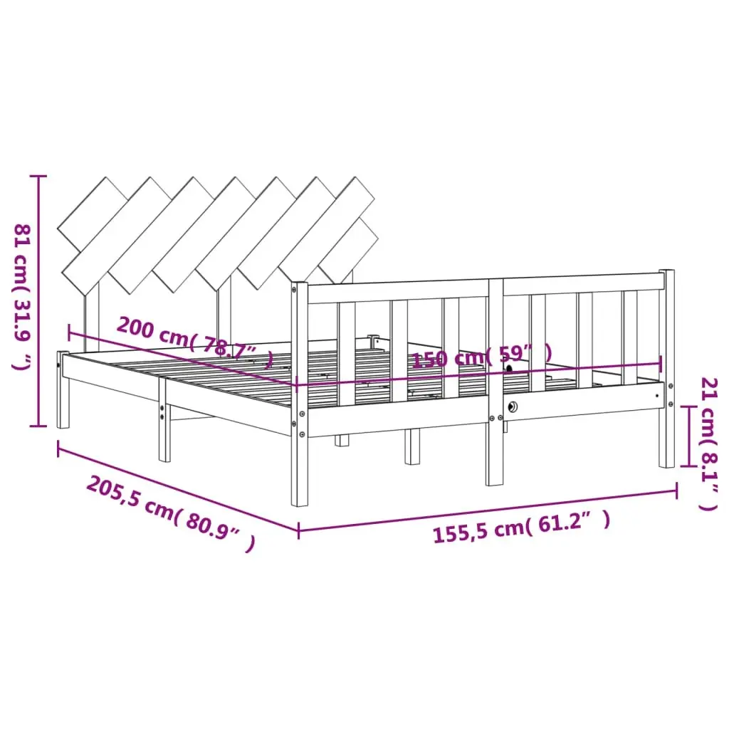 Bed Frame without Mattress Black 150x200 cm Solid Wood Pine 3193475