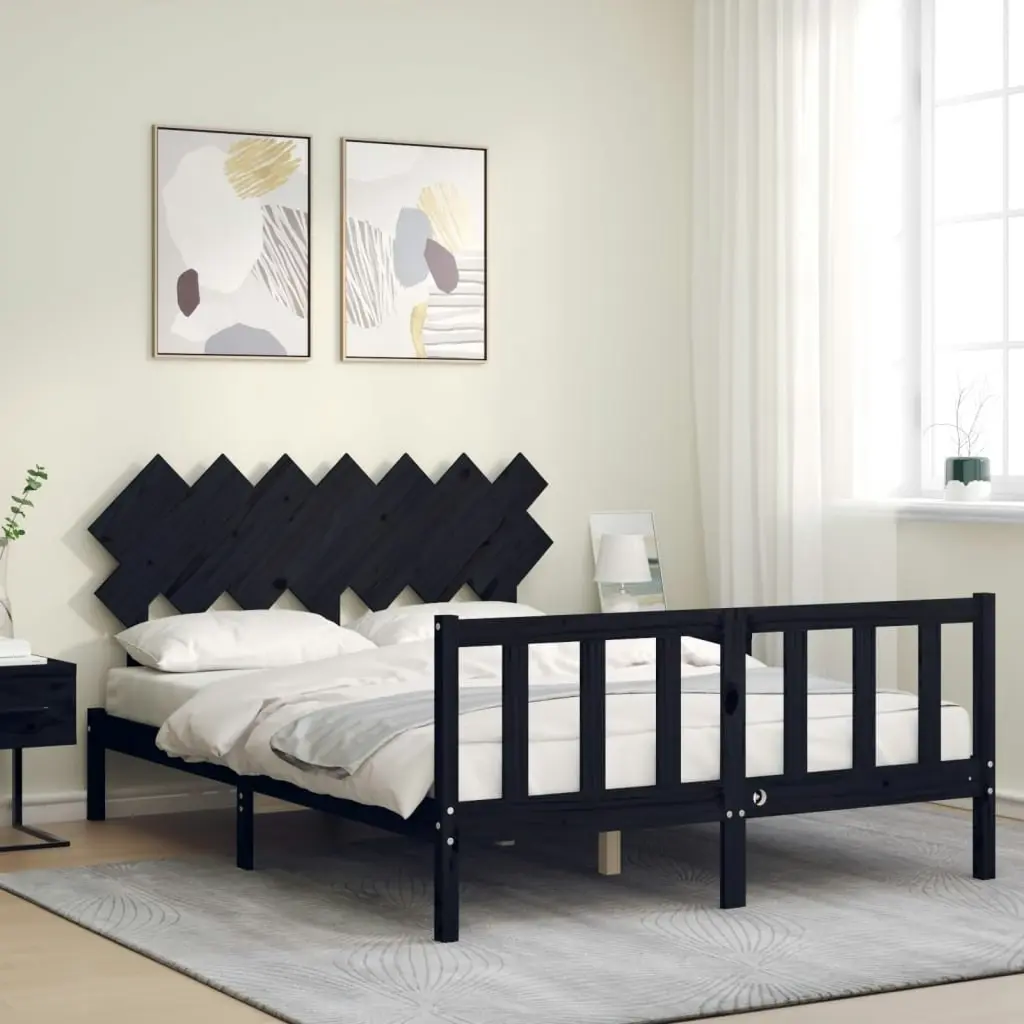 Bed Frame without Mattress Black 150x200 cm Solid Wood Pine 3193475