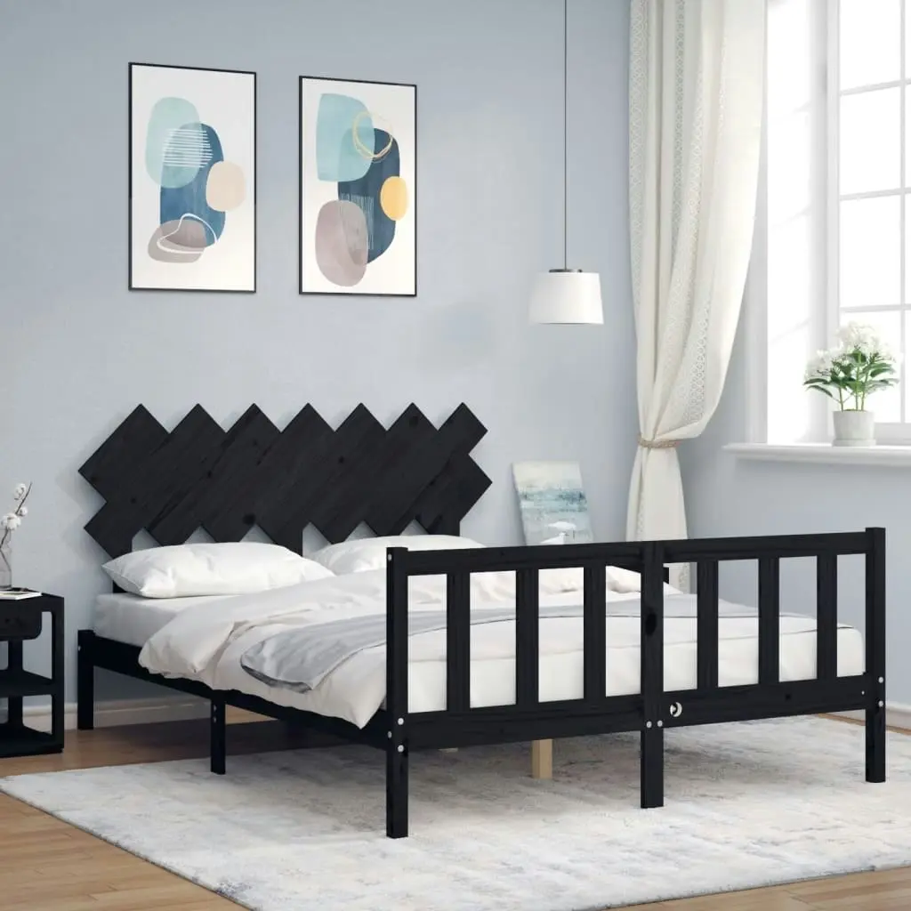 Bed Frame without Mattress Black 150x200 cm Solid Wood Pine 3193475