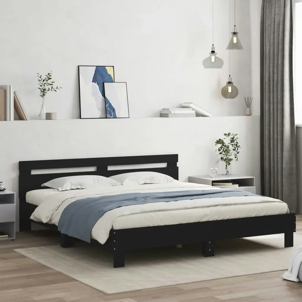 Bed Frame with Headboard Black 183x203 cm King Size Engineered Wood 3207400