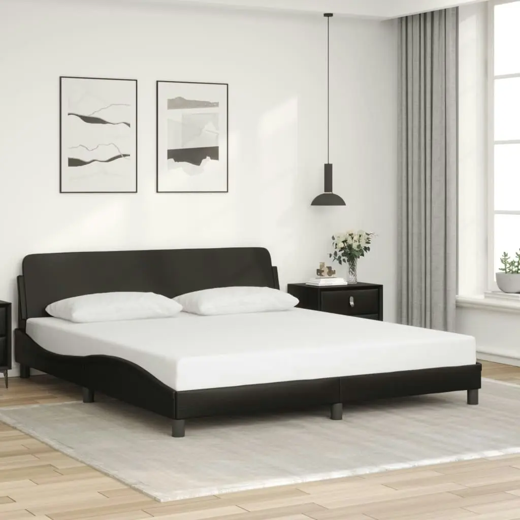 Bed Frame with Headboard Black 183x203 cm King Size Faux Leather 3207666