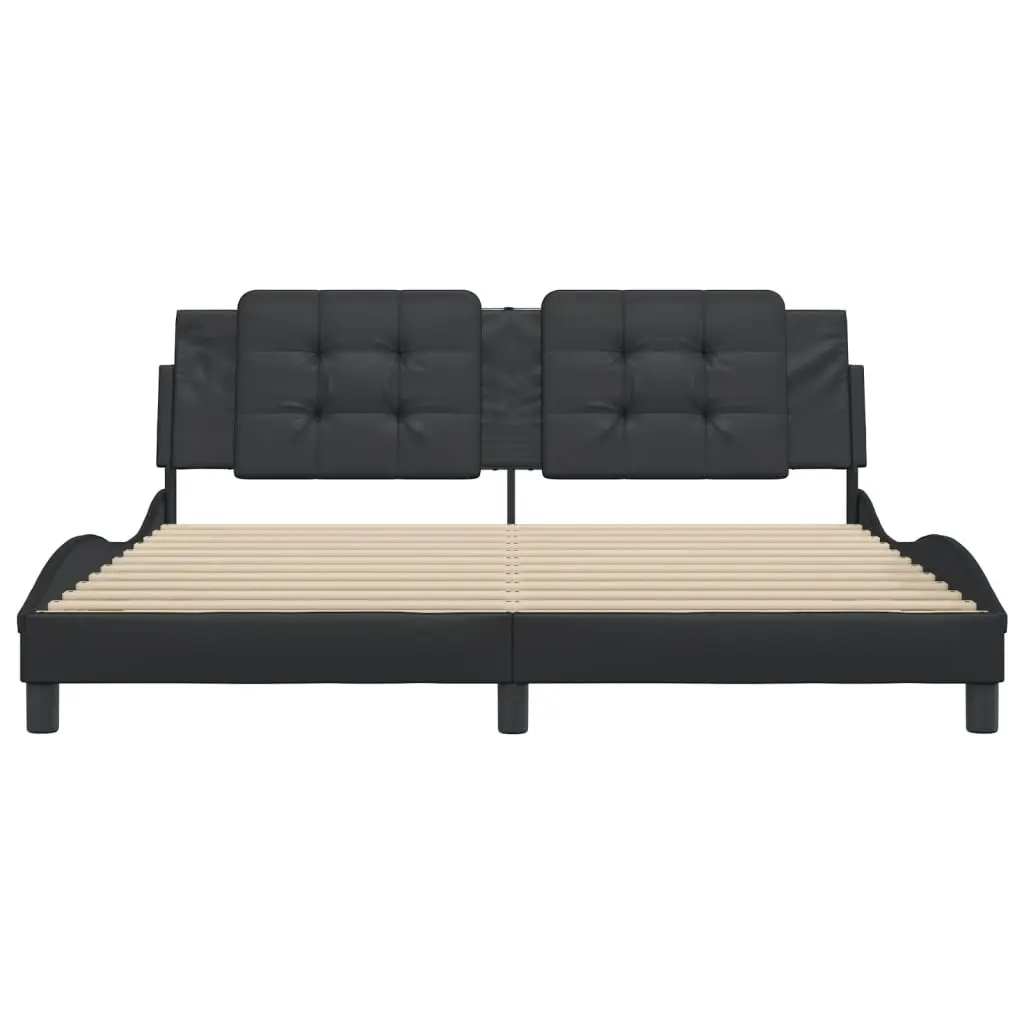 Bed Frame with Headboard Black 183x203 cm King Size Faux Leather 3208198