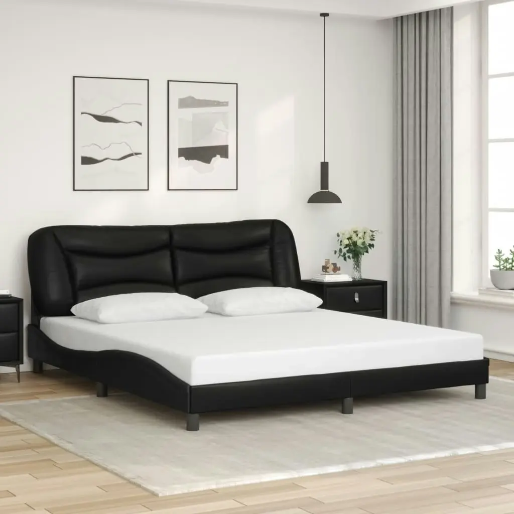 Bed Frame with Headboard Black 183x203 cm King Size Faux Leather 3208262