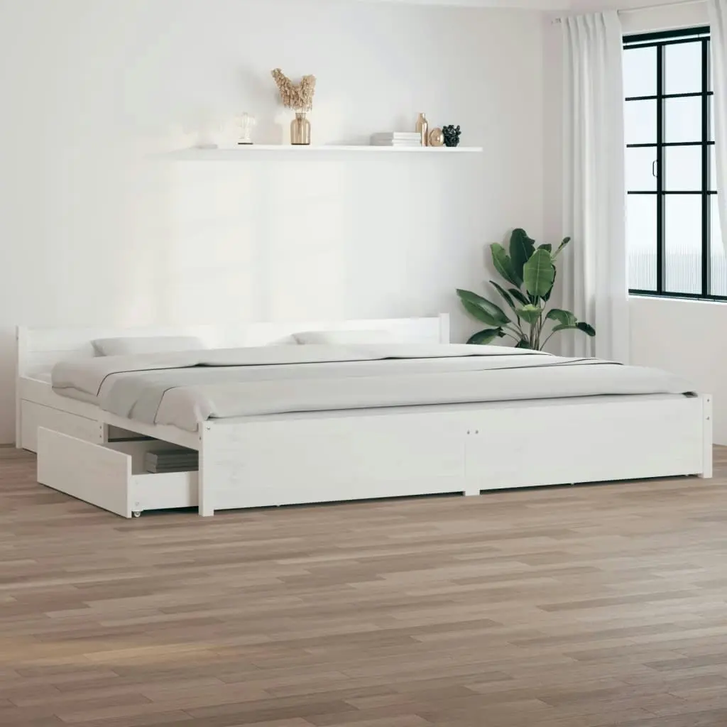 Bed Frame with Drawers White 183x203 cm King Size 3103575